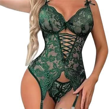 Dame sexy undertøyssett med stramt belte blondebody deep blue M