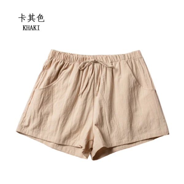 Avslappede lin shorts kvinner trening shorts bomull korte bukser høy midje shorts Khaki M 50-60kg