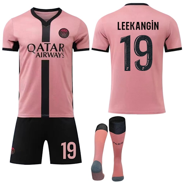 24-25 Paris Saint-Germain Träningsställ Bortatröja NO.19 LEEKANGIN Tröjor Barn Vuxen Fotbollsutrustning med Strumpor NO.19 20