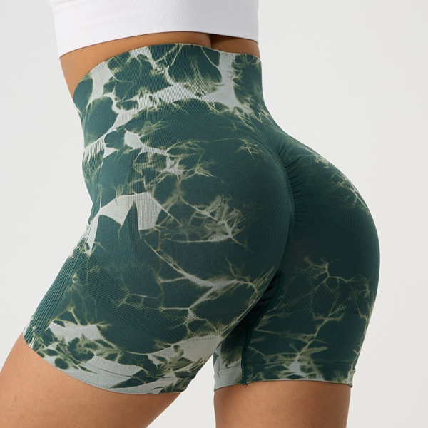 Sommer Sexy Tie Dye Shorts Dame Fitness Sømløs Rumpe Løft Shorts Løping Utendørs Gradual Deep Green M