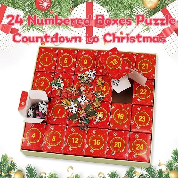 Puslespill Adventskalender 2024, 1008 Puslespillbrikker 24 Dagers Peis Puslespill FIRE PLACE - Julekalender Christmas Calendar