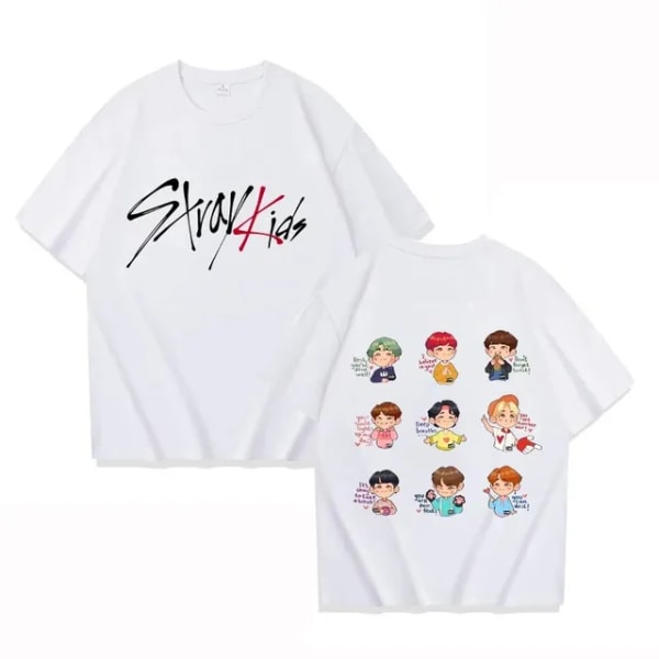 K-POP Stray Kids T-paita Miehet Naiset Painettu Laadukas Puuvilla T-paita Lyhythihainen T-paita Ylisuuret T-paidat Topit Vaatteet 2 M