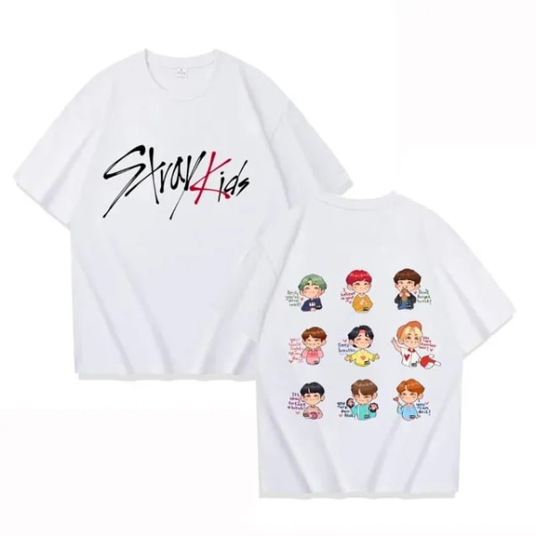 K-POP Stray Kids T-shirt Herr Kvinnor Printed högkvalitativ bomull T-shirt Kortärmad T-shirt Stora T-shirts Toppar Kläder 2 L