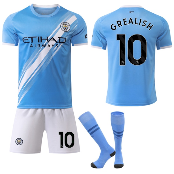 25-26 Manchester City F.C. Hemma NO.10 GREALISH Tröjor Barn Vuxen Fotbollsutrustning med Strumpor NO.10 18