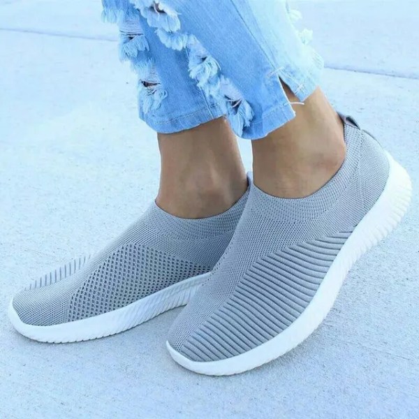 Skor Mode Sneakers Kvinnor Promenader Kvinnor Casual Platta Sneakers Sock Chunky Sneakers Slip On Shoes Kvinna Mujer Gray 36