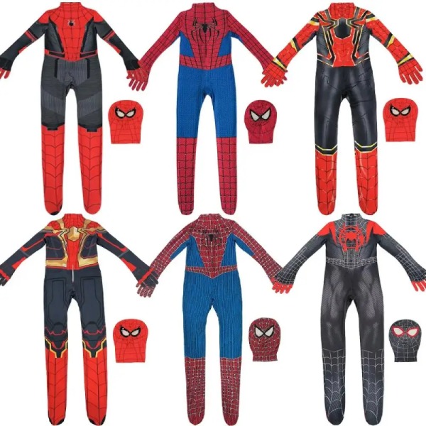 Spiderman Børnekostume Superhelt Jumpsuit Miles Morales Cosplay Zentai Bodysuit Halloween Karneval Udklædning til Drenge og Piger 009 110