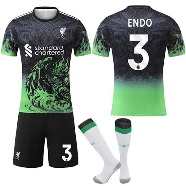25-26 Liverpool Grön Specialutgåva NO.3 ENDO Tröjor Barn Vuxen Fotbollsutrustning med Strumpor NO.3 16