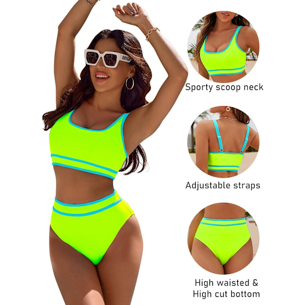 Dametøj Højtaljet Bikini Sæt Sporty Todelt Badetøj Farveblok Cheeky Høj Skåret Badetøj Light Yellow L