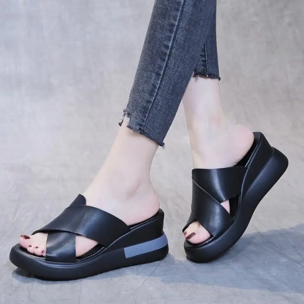 Platformsandaler för kvinnor, ankelbandsspänne i stor storlek högklackade sandaler black 36