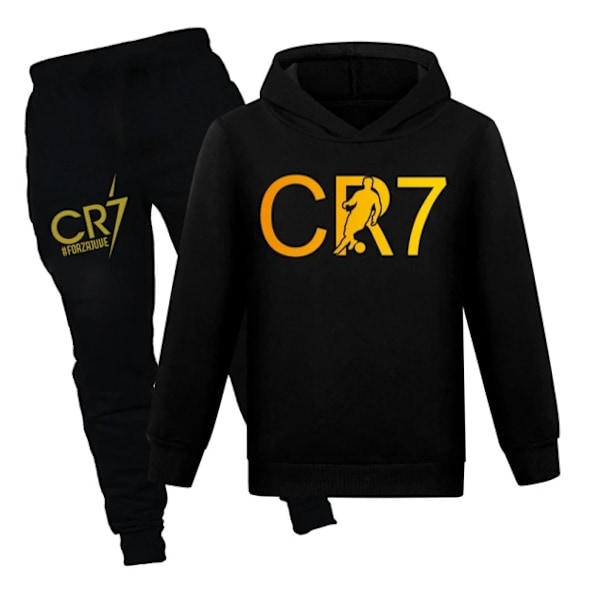 CR7 Ronaldo Barn Pojkar Casual Träningsoverall Fotboll Hoodie Outfit 100-170 Black 110 for 3-4Y