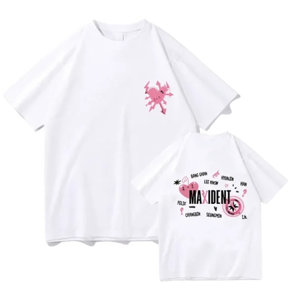 Stray Kids Maxident T-Shirt Dame Menn Sommer Casual Kpop kortermet T-skjorte white XXL