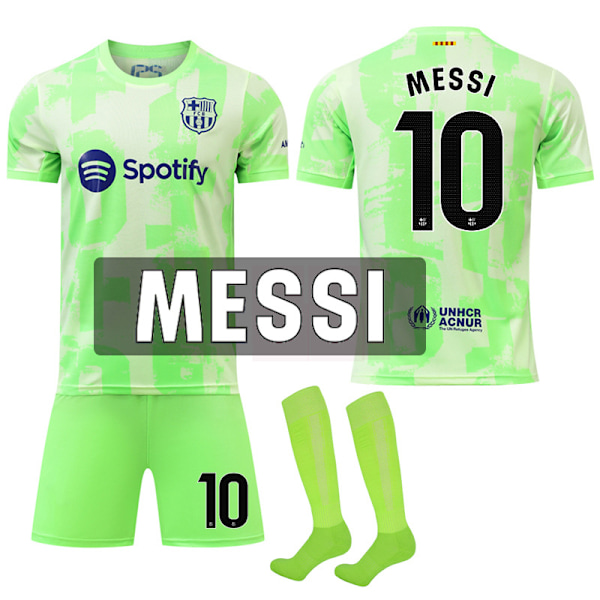 24-25 FC Barcelona Udebane 2 Trøje NO.10 MESSI Trøjer Børn Voksen Fodboldudstyr med Sokker NO.10 XL