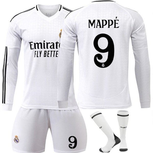 24-25 Real Madrid CF Langærmet Trøje NO.9 MAPPE Trøjer Børn Voksen Fodboldudstyr med Sokker NO.9 24