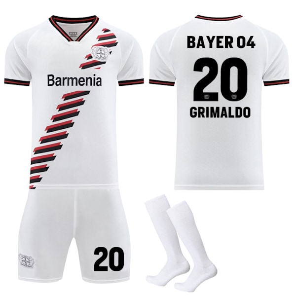 23-24 Bayer 04 Leverkusen Bortefotballtrøyer Barn Voksen Fotballutstyr NO.20 GRIMALDO XL