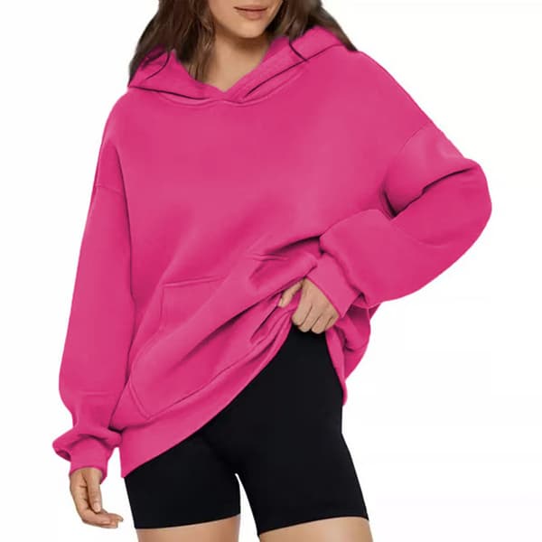 Afslappede løse hættetrøjer til kvinder, ensfarvet langærmet oversized sweatshirt Rose M