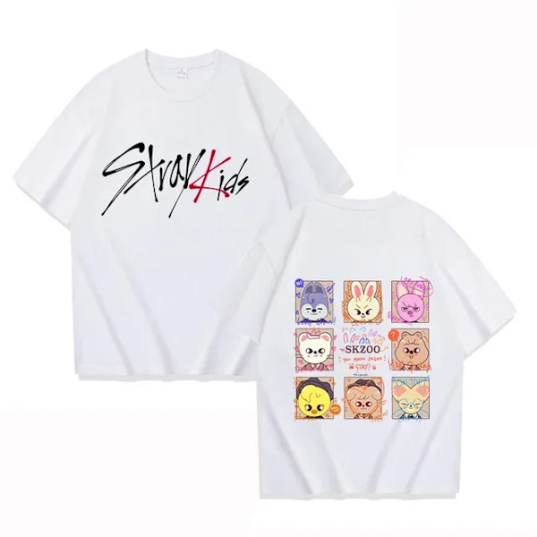 Ny Stray Kids Tryckt T-shirt för Kvinnor, Herrmode, Kortärmad, Casual, Sommar, Dam Toppar, Tees L45-White XL
