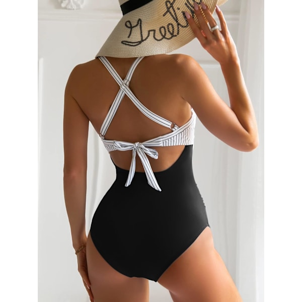 Dametøj Enkeltdel Badetøj Mavekontrol Udsnit Højtaljet Badetøj Wrap Tie Back 1 Del Badetøj black strip M