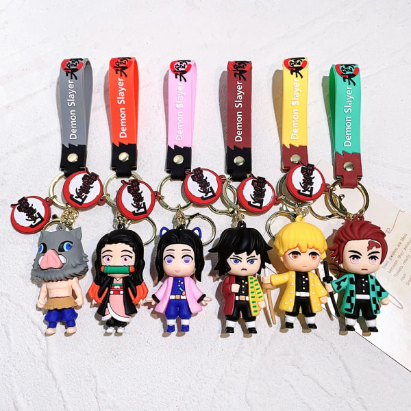 Demon Slayer Nyckelring Anime Kimetsu No Yaiba Söt Kamado Nezuko Kamado Tanjirou Figur Nyckelring Väska Pendent Toy Present till vänner green