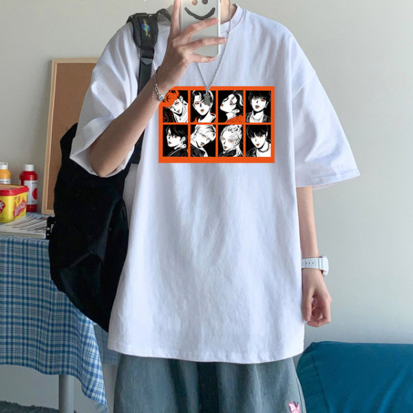 K-POP Stray Kids printed söt tecknad bomull T-shirt för män kvinnor white 7 4XL