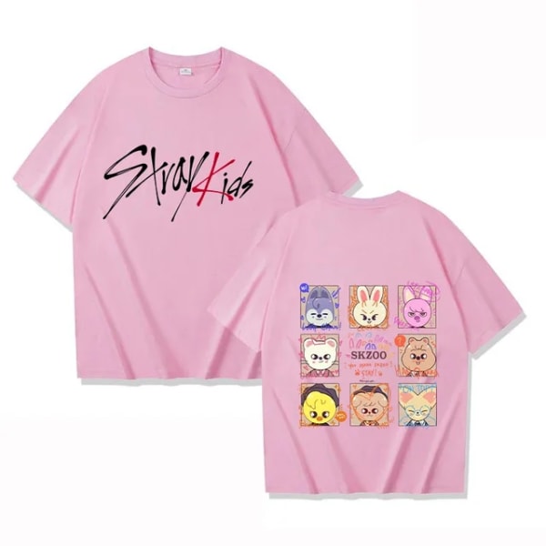 Ny Stray Kids Print Kvinder T-shirt Mænd Mode Kortærmet Casual Sommer Kvinde Toppe Tees L45-pink M