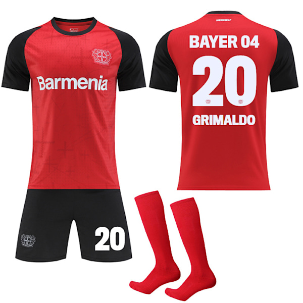 24-25 Bayer 04 Leverkusen Tröja NO.20 GRIMALDO Tröjor Barn Vuxen Fotbollsutrustning med Strumpor NO.20 GRIMALDO XS