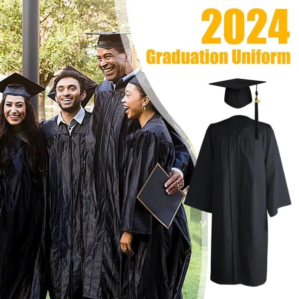 1 set Rivsäker akademisk klänning Kemtvätt akademisk klänning Lös 2024 Män Kvinnor Studenter Examen Klä upp black 45
