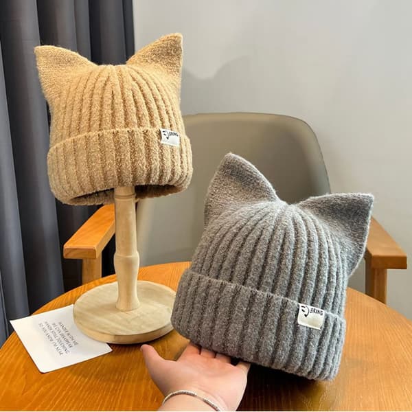 Søde katteøre-beanies til kvinder, efterår og vinter, varm ørebeskyttelse, sød Black