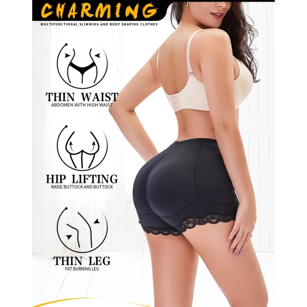 Vadderad rumplyftare Korrigerande underkläder Butt Enhancer Body Shaper Modelleringsrem Fake Hip Shapwear Underkläder Push Up Trosor Black M