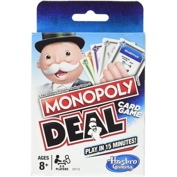 Hasbro Monopoly Deal Blue Box engelsk versjon Kortspill Familie Morsom underholdning Brettspill Moro Poker Spillekort Barneleker Light Grey