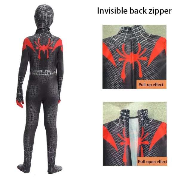 Spiderman Børnekostume Superhelt Jumpsuit Miles Morales Cosplay Zentai Bodysuit Halloween Karneval Udklædning til Drenge og Piger 012 150