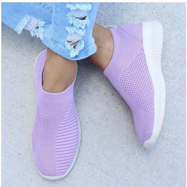 Skor Mode Sneakers Kvinnor Promenader Kvinnor Casual Platta Sneakers Sock Chunky Sneakers Slip On Shoes Kvinna Mujer Purple 35