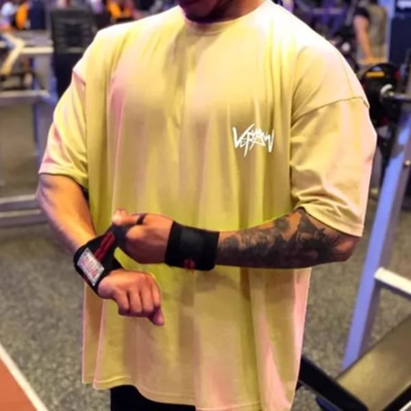 Rund krave sports T-shirt Oversize Bomuld Summer Tee Træningsløbeskjorte Mand Streetwear Halværmet herre T-shirt Yellow L