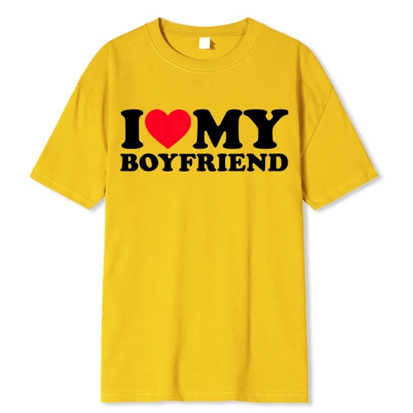 Jag älskar min pojkvän Kläder Jag älskar min flickvän T-shirt Män Så snälla håll dig borta från mig Roliga BF GF Saying Quote Present Tee Tops Yellow-JIT036hei XL