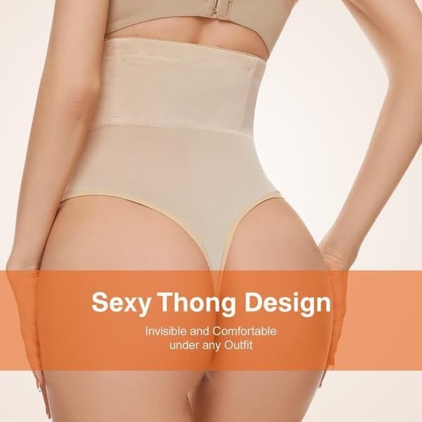 Thong Shapewear Magekontroll for Kvinner Høy Midje Body Shaper Truse Black S