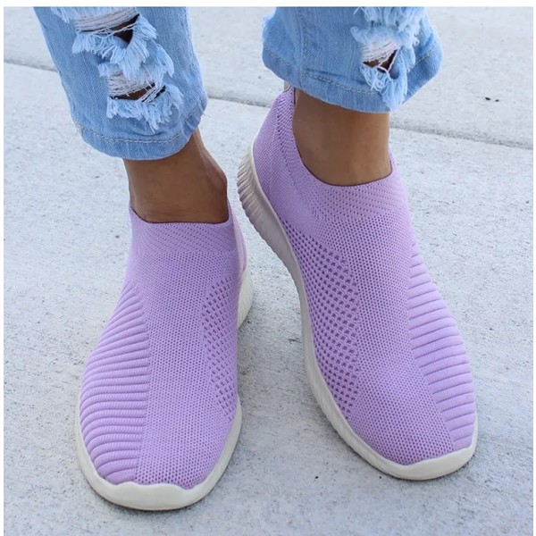 Skor Mode Sneakers Kvinnor Promenader Kvinnor Casual Platta Sneakers Sock Chunky Sneakers Slip On Shoes Kvinna Mujer Purple 43