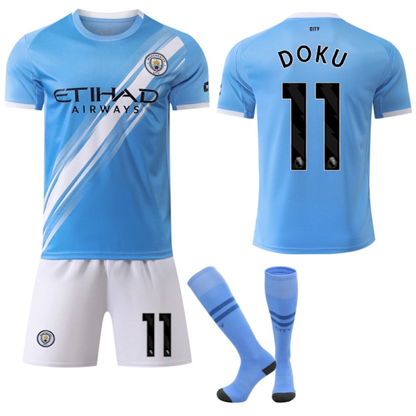 25-26 Manchester City F.C. Hemma NO.11 DOKU Tröjor Barn Vuxen Fotbollsutrustning med Strumpor NO.11 22