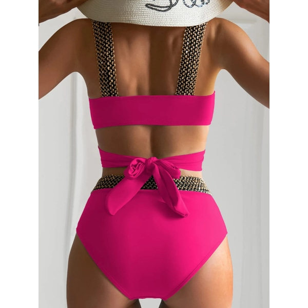 Sexet Cross High Waist Bikini Sæt Push Up Badetøj Kvinder Badedragt Kvinde Flash Patchwork Badedragter Strandtøj Badere Rose Red L