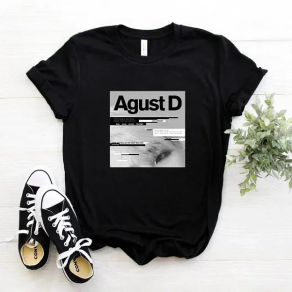 Ny koreansk version af KPOP Agust D T-shirt til kvinder med tryk D-2 Album Unisex T-shirt Yoongi-skjorte Teen-T-shirt TL145-8-Black M