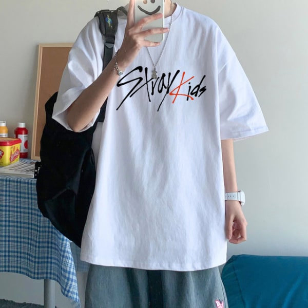 K-POP Stray Kids printed bomull T-shirt för män kvinnor white 2 4XL