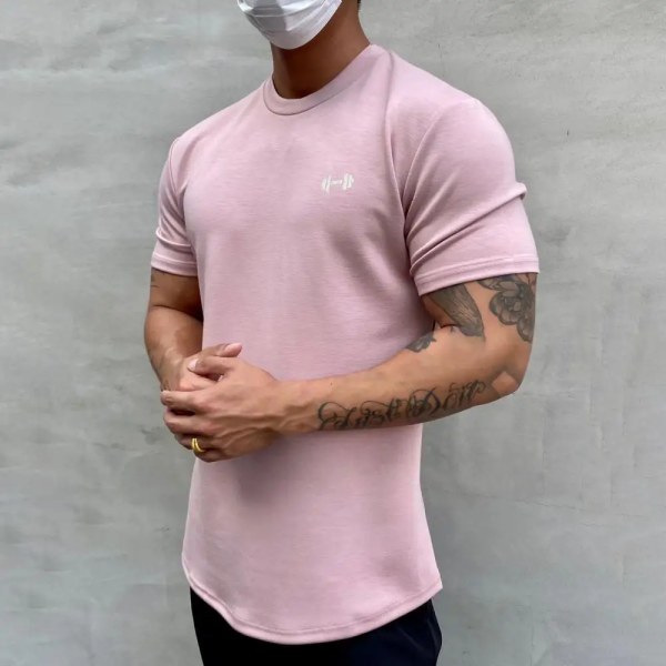 Herre T-skjorte Sports Gym Muskel Fitness T-skjorte Bluser Løs Halv Erme Sommer Bodybuilding Tee Topper Herreklær Pink XXXL