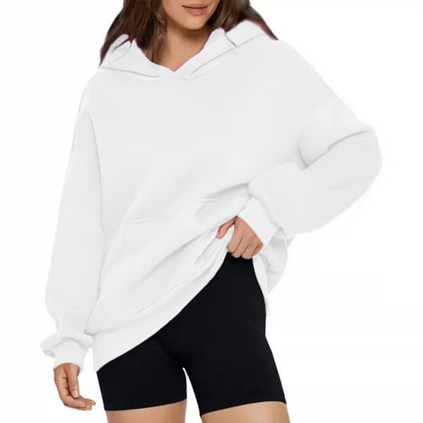 Lediga Luvtröjor Dam Enfärgad Långärmad Oversized Sweatshirt Vit White 4XL