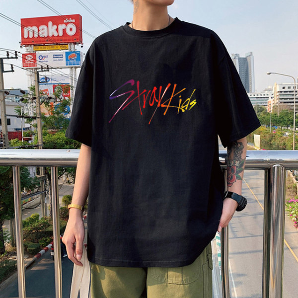 K-POP Stray Kids printed bomull T-shirt för män kvinnor black 1 3XL