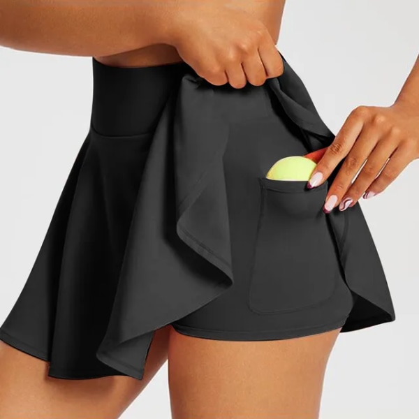 Tenniskjolar med hög midja för kvinnor Plisserade kortskjolar Kjolar med shorts Ficka A Line Kjol Danskjolar Black S