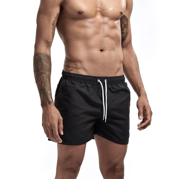 Herreshorts Udendørs løbelomme Snøredesign Elastisk talje Ensartet farve Komfortable åndbare shorts i bomuldsblanding Black M