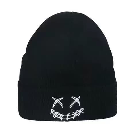 Tjock Varm Öronmuff Hatt Herr Vinter Leende Tryckt Ridning Stickad Hatt White