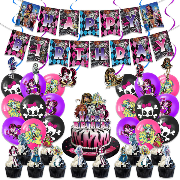 Elf High School Filmtema Monster High Födelsedag Drag Banner Ballongstorlek Spiral Party Supplies Set