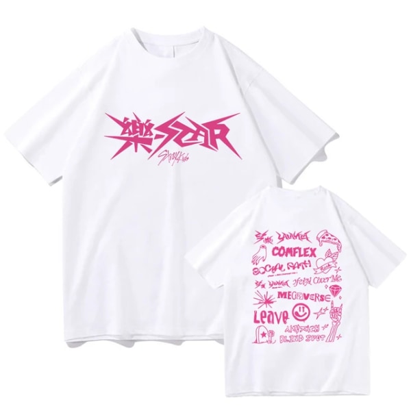 Kpop Stray Kids Rock-Star Album Skjortor Dam Herr Streetwear Lösa kortärmade toppar Fans Support T-shirt Present WHITE 3XL