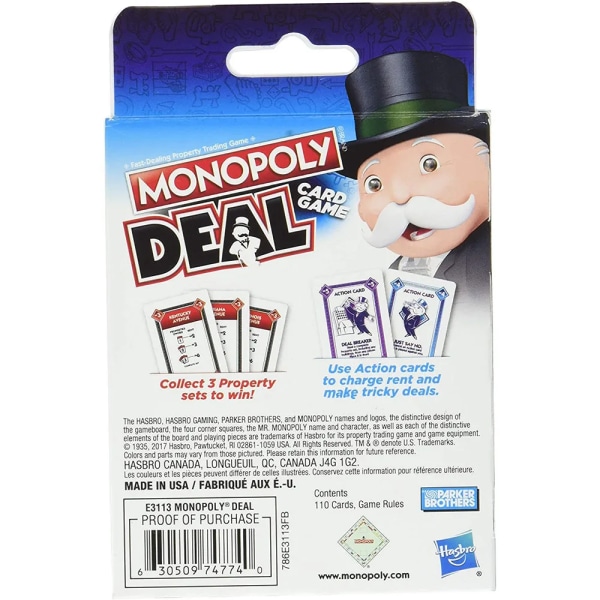 Hasbro Monopol Deal Blue Box Engelsk version Kortspel Familj Rolig Underhållning Brädspel Roliga Poker Spelkort Barnleksaker Light Grey