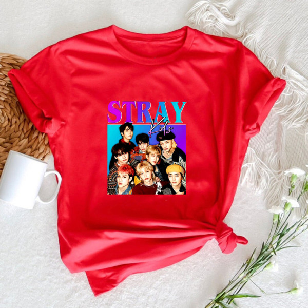 Stray Kids Gruppmedlemmar Dam T-shirts Mode K-Pop red 2XL