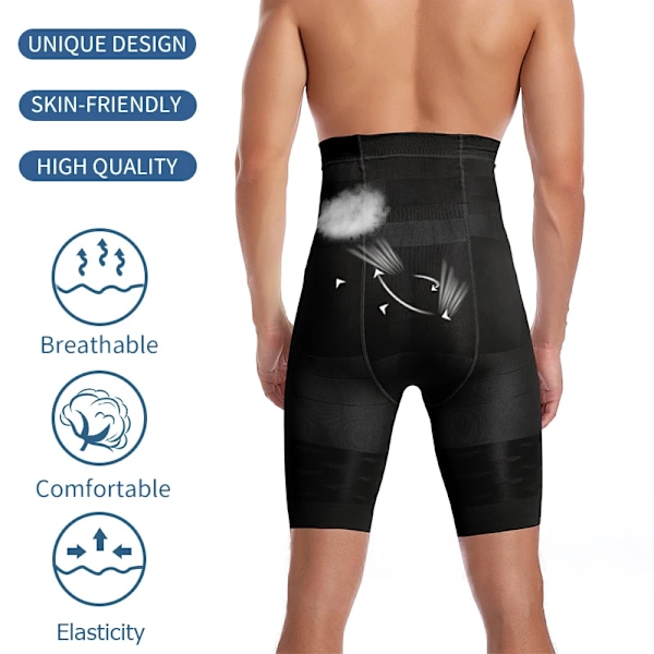 Män Tummy Control Shorts Hög Midja Slimmande Shapewear Mage Platt Body Shaper Ben Underkläder Kompressionstrosor Boxershorts Black M